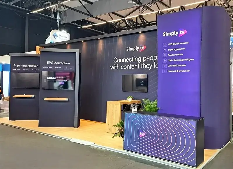 Exhibition stand for Simply TV - Denmark at IBC 2025, Amsterdam
